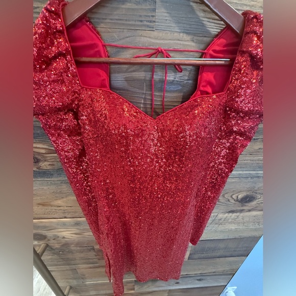 Jovani Dazzling Red Sequin Long Sleeve Dress - Picture 8 of 14